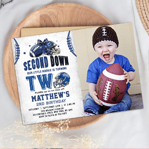 Second Down Football 2nd Birthday Photo Invitation