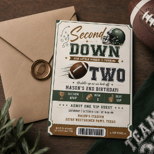 Second Down Football 2nd Birthday Ticket Invitation