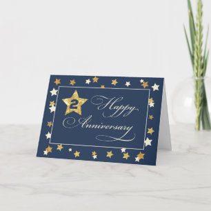 Second Employee Anniversary Navy Gold Effect Stars Card