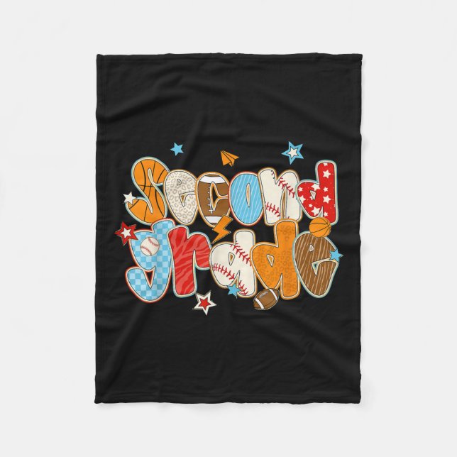 Second Grade Back To School Baseball Basketball Fo Fleece Blanket (Front)