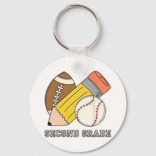 Second Grade Back To School Baseball Football Boys Key Ring