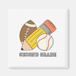 Second Grade Back To School Baseball Football Boys Magnet