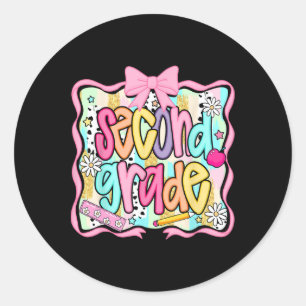 Second Grade Back To School Coquette Pink Bow Prep Classic Round Sticker