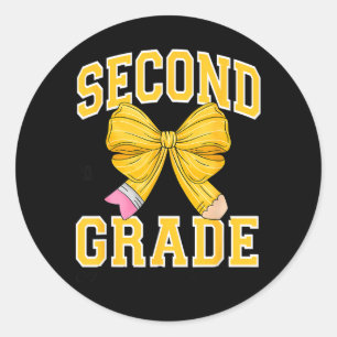 Second Grade Back To School First Day Pencil Bow Classic Round Sticker