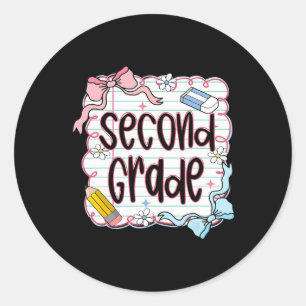 Second Grade Back To School For Girls Pink Noteboo Classic Round Sticker