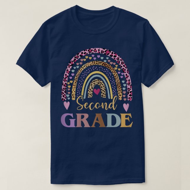 Second Grade Boho Rainbow Leopard Teacher Kid Back T-Shirt (Design Front)