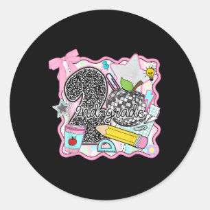 Second Grade Coquette Bow First Day Of School Back Classic Round Sticker
