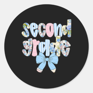 Second Grade Coquette Bow Pencil First Day Back To Classic Round Sticker
