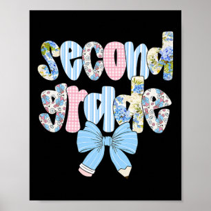 Second Grade Coquette Bow Pencil First Day Back To Poster