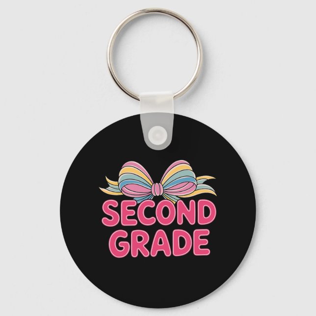 Second Grade Coquette Bow Teachers Back To School  Key Ring (Front)