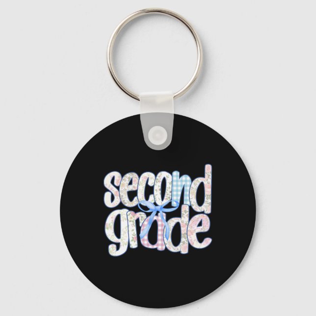 Second Grade Coquette Bow Teachers Kids First Day  Key Ring (Front)