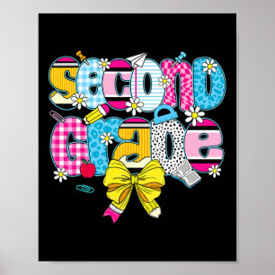 Second Grade Coquette Pencil Bow Back To School Te Poster