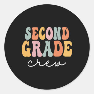 Second Grade Crew Retro Groovy Vintage First Day O Classic Round Sticker