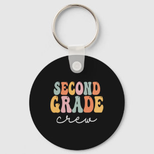 Second Grade Crew Retro Groovy Vintage First Day O Key Ring