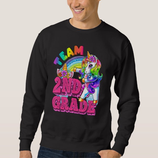 Second Grade Dabbing Unicorn Teacher Team 2nd Grad Sweatshirt (Front)