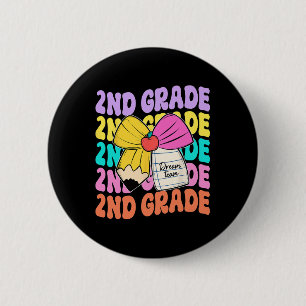Second Grade Dream Team Pencil Bow Back To School 6 Cm Round Badge