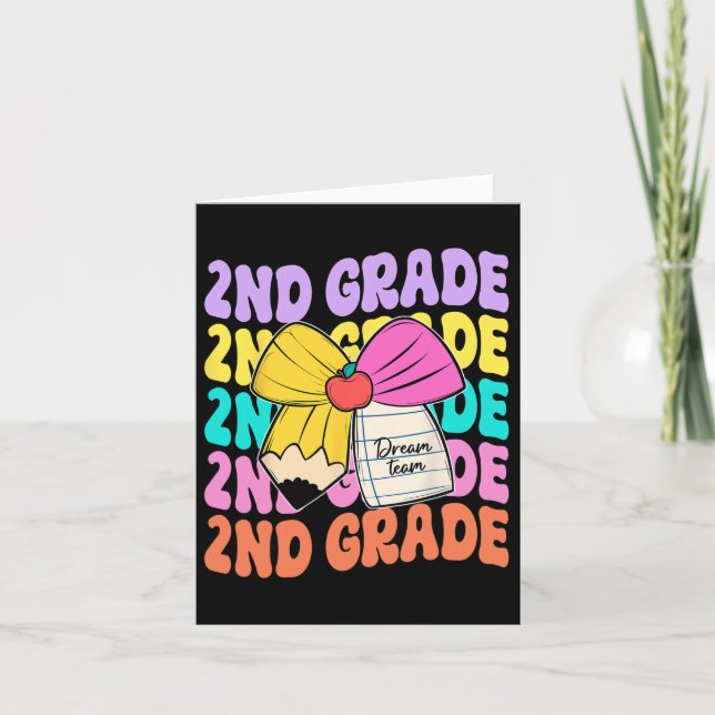 Second Grade Dream Team Pencil Bow Back To School  Card (Front)