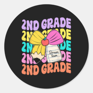 Second Grade Dream Team Pencil Bow Back To School Classic Round Sticker
