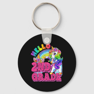 Second Grade Flossing Unicorn Kids Hello 2nd Grade Key Ring