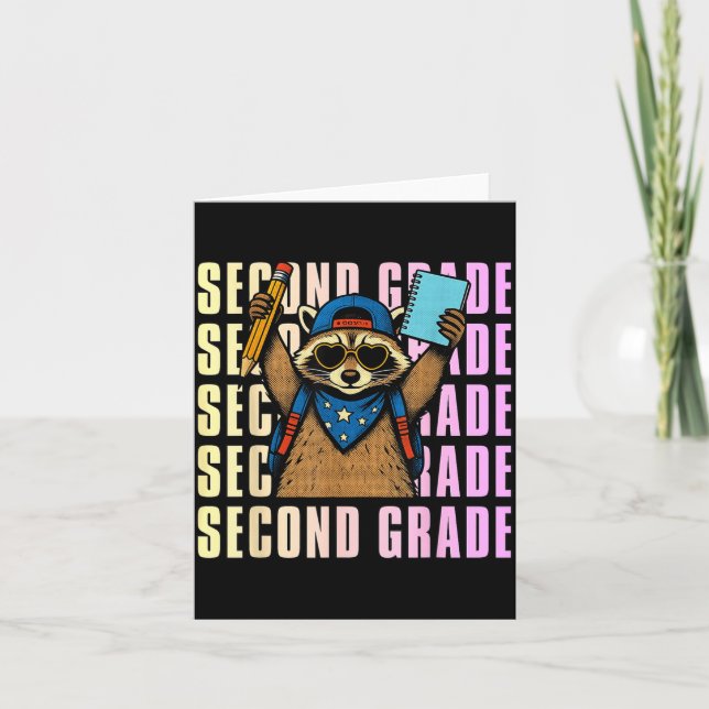 Second Grade Funny Racoon Back To School 2nd Card (Front)
