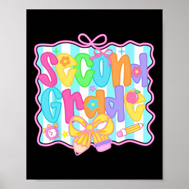 Second Grade Girls Back To School Bow Cute Coquett Poster (Front)