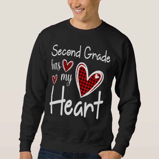 Second Grade Has My Heart Buffalo Print Teacher Va Sweatshirt (Front)