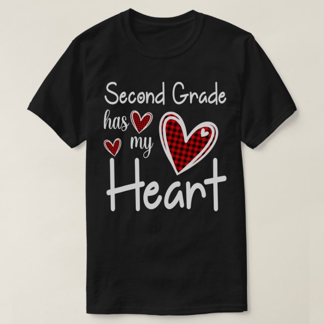Second Grade Has My Heart Buffalo Print Teacher Va T-Shirt (Design Front)