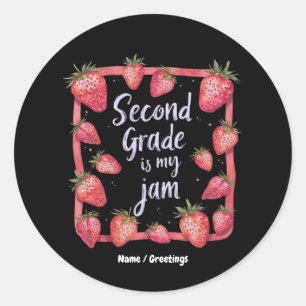Second Grade is My Jam Strawberry Funny Teacher Classic Round Sticker