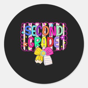 Second Grade Pencil Bow First Days Back To School Classic Round Sticker