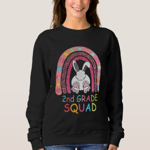 Second Grade Rainbow Bunny Boy Girl Teacher Squad  Sweatshirt