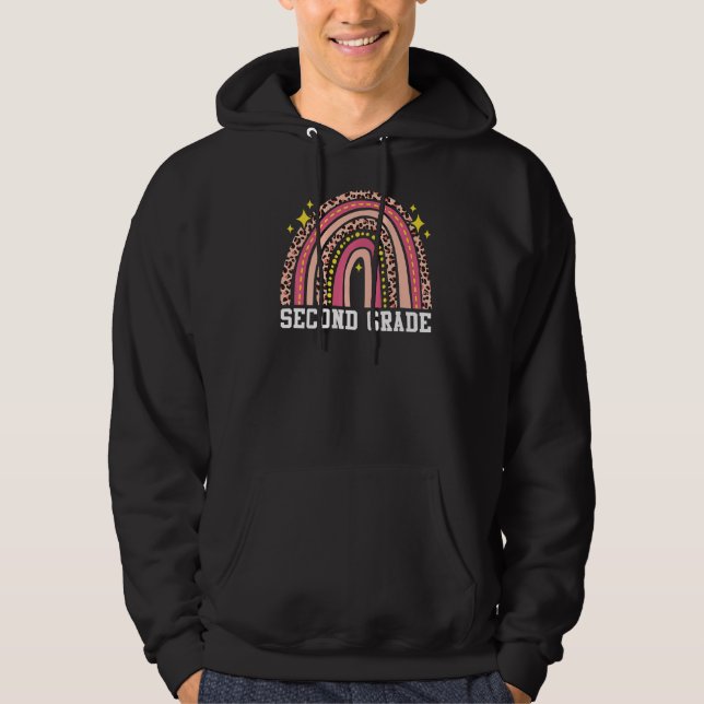 Second Grade Rainbow Leopard Back To School 2nd Gr Hoodie (Front)