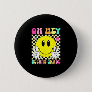 Second grade retro smile back to school first day  6 cm round badge