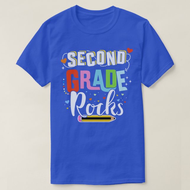 Second grade rocks 2nd back to school teacher stud T-Shirt (Design Front)