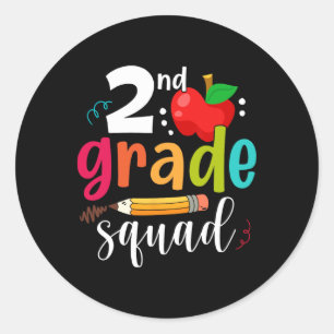 Second Grade Squad Fun Byck To School 2nd Graders Classic Round Sticker