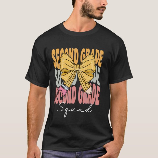 Second Grade Squad Groovy Coquette Bow Cute Back t T-Shirt (Front)