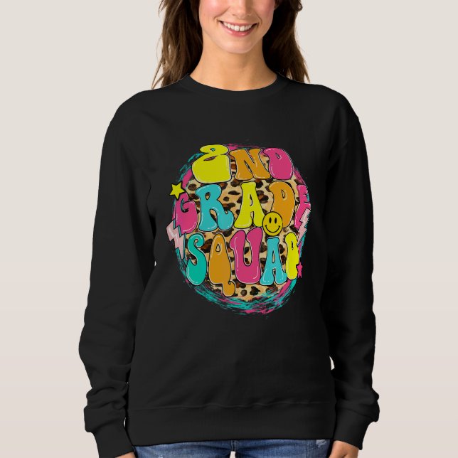 Second Grade Squad Retro Leopard 2nd Grade Teacher Sweatshirt (Front)