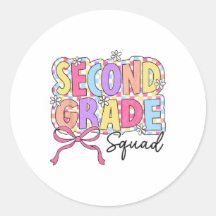 Second Grade Squad Teacher Girl Coquette Bow Ck To Classic Round Sticker