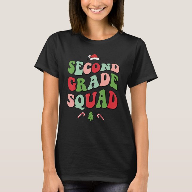 Second Grade Squad Xmas Groovy Family Christmas Pa T-Shirt (Front)
