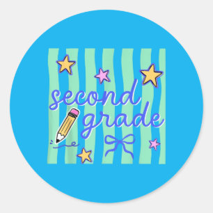 Second Grade Teacher 2nd Grade Preppy Ed Back To Classic Round Sticker