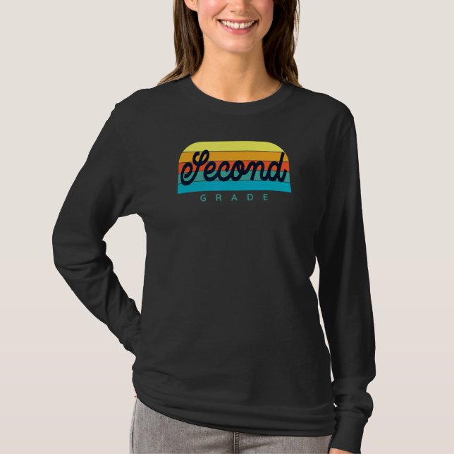 Second Grade Teacher 2nd Grader Retro Rainbow Back T-Shirt (Front)