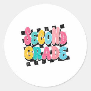 Second Grade Teacher Back To School Chequered Prin Classic Round Sticker