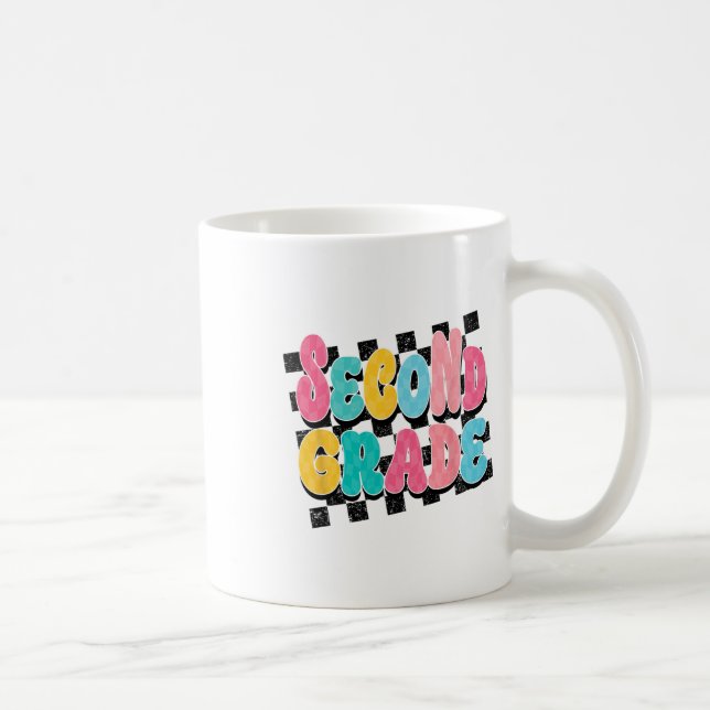 Second Grade Teacher Back To School Chequered Prin Coffee Mug (Right)