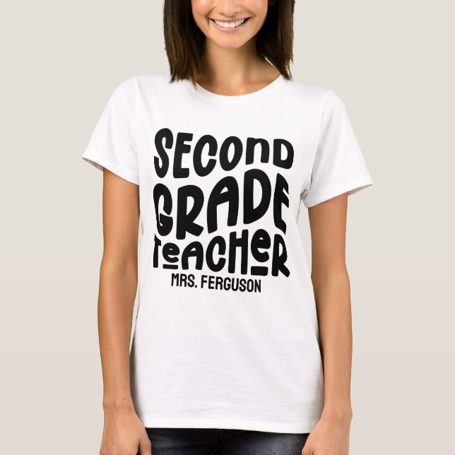 Second Grade Teacher Black Minimalist T-Shirt (Front)