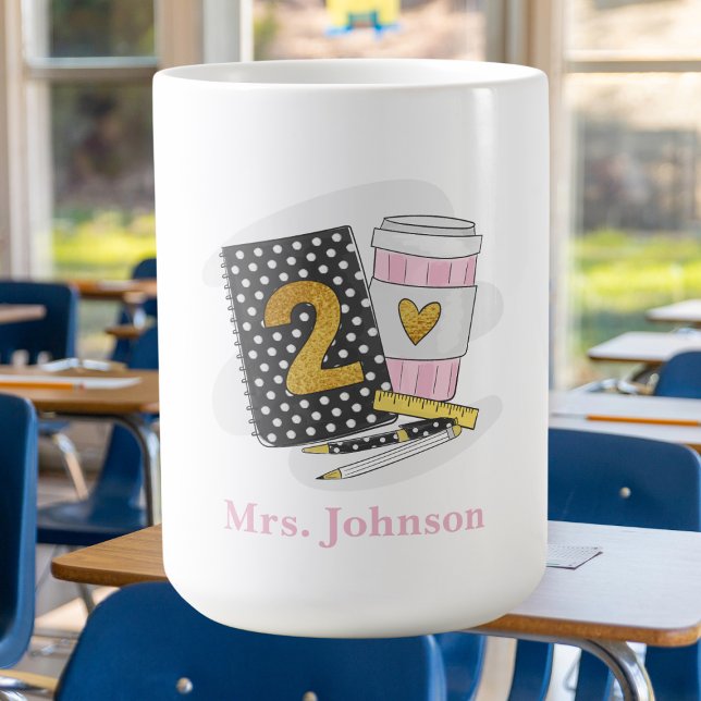 Second Grade Teacher Black Preppy Notebook Coffee Mug (Creator Uploaded)