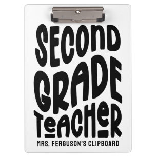 Second Grade Teacher Black Typography Design  Clipboard