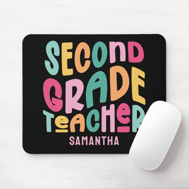 Second Grade Teacher Colourful Text Custom Mouse Pad (With Mouse)