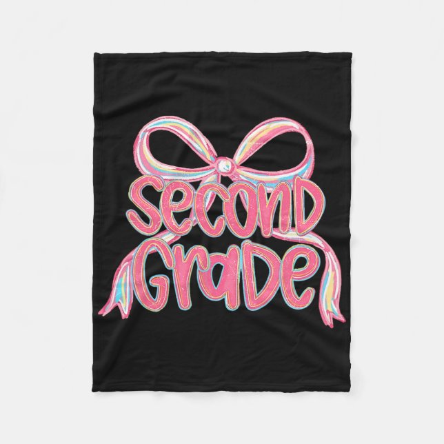 Second Grade Teacher Girly Pink Coquette Bow Back  Fleece Blanket (Front)