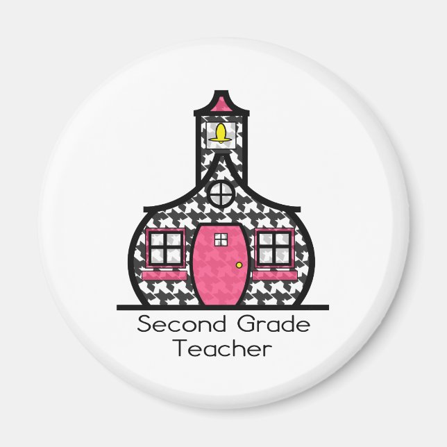 Second Grade Teacher Houndstooth Schoolhouse Magnet (Front)