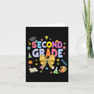 Second Grade Teacher Kids Coquette Bow Pencil Back Card