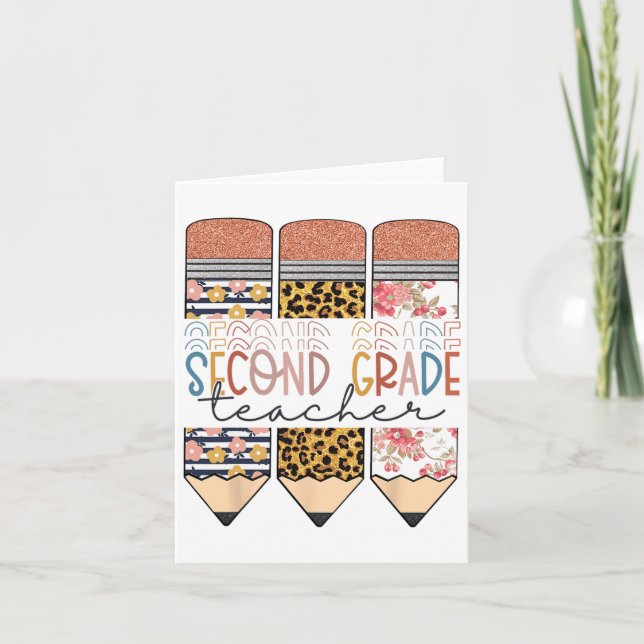 Second Grade Teacher Leopard Pencil First Day Of S Card (Front)